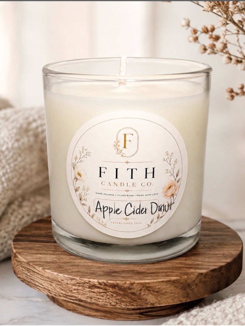 Apple Cider Donut 100% Organic Soy Artisan wax Candle 5 oz